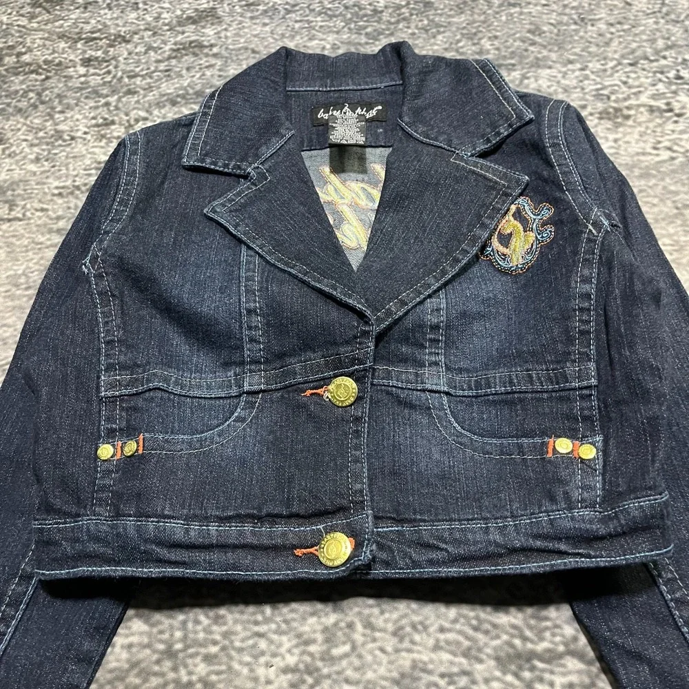 NWT Vintage Baby Phat Jean Jacket Denim Girls Large Blue Y2K Hip-Hop Embroidered
